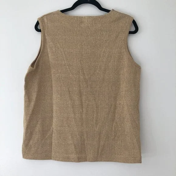 Bob Mackie Metallic Sleeveless Blouse in Gold/Tan | Medium - Picture 5 of 8